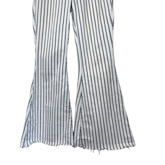Judy Blue | Ultra High Rise Super Flare Raw Hem White Blue Stripe pants 7/28 - Picture 6 of 10